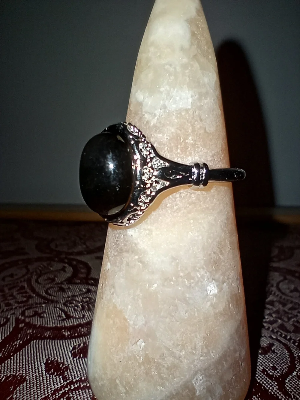 Silver Obsidian Stainless Steel Adjustable Ring
